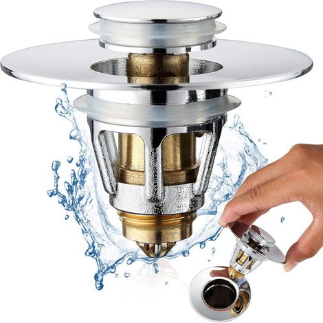 Irovami Bouchon de lavabo à noyau rebondissant, en acier inoxydable avec filtre anti-obstruction, argenté (1/5)