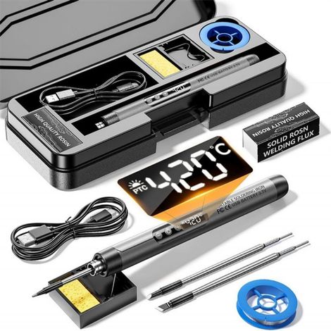 Soldador - Recargable Por USB - Pantalla LCD - Temperatura Ajustable 200-450 °C - Núcleo Cerámico - 3 Punta - Para Reparación Electrónica - 1 Unidad (1/5)
