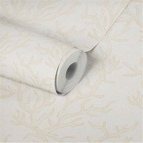Papier peint style maritime motif corail Tapisserie beige motif corail Papier peint mer idéal pour salle de bain & cuisine (1/5)