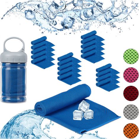 Serviette rafraîchissante, lot de 20, micro fibres, pour le cou, sport, 90 x 30 cm, avec boîte, tissu pour yoga, bleu (1/5)