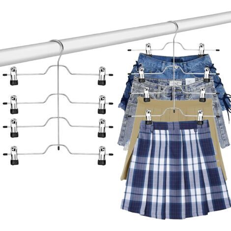 Sollbry 2 Pcs Cintre pour Pantalon avec Pinces, Cintre Gain de Place en Métal 4 Niveaux Porte Pantalon Coulissant pour Pantalons, Jupes, Jeans, Serviettes, Shorts (1/5)