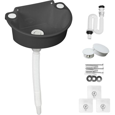 Lavabo en plastique, bassin de vidange, lave-mains, évier en plastique simple avec tuyau, bouchon de vidange pour jardin, garage, cave, camping-car (gris) (1/5)