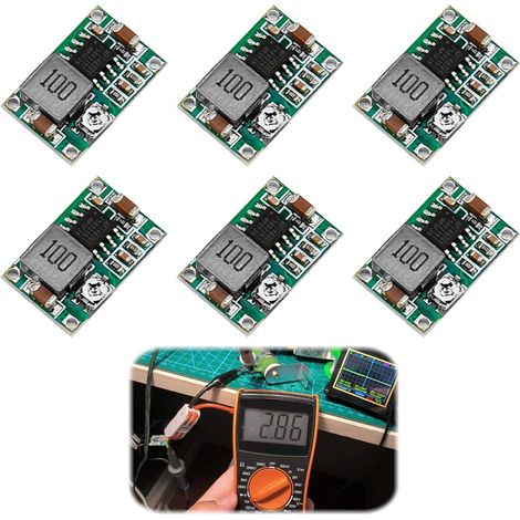 Set di 6 mini convertitori DC-DC a 360°, modulo di alimentazione regolabile da 4,75-23 V a 1-17 V 3 A, modulo di alimentazione step-down, alta efficienza e protezione integrata.