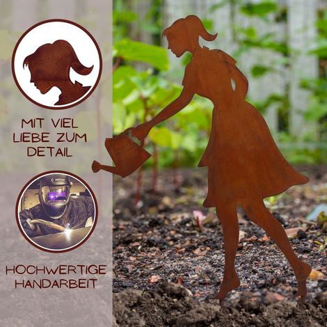Figurine de Jardin Silhouette Fille Gisela en Métal Rouillé Effet Patine Décoration Extérieure - PANGIVO (1/5)