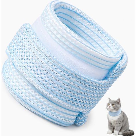 Collerette Chat Anti – 28cm) – Opératoire Respirant Bleu/Rose (Cou 20 – Collier de Protection Post – Léchage Souple S (1/5)
