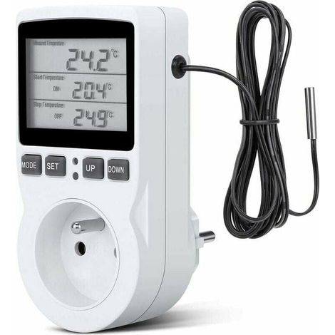 Toma de termostato, toma de temporizador digital, toma digital programable con sonda, temporizador digital programable, toma de termostato de calefacción para invernaderos y acuarios. (1/4)