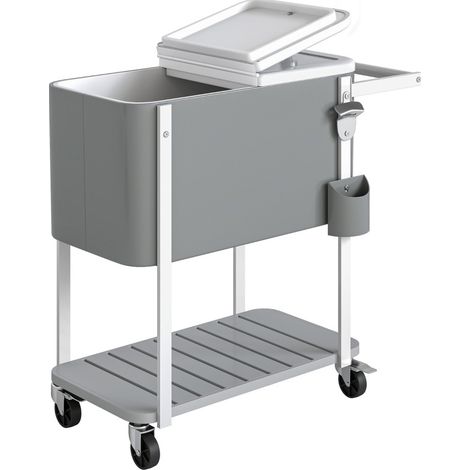 Carrello frigo con capacità 56 L con ruote, apribottiglie e ripiano inferiore, grigio (1/4)