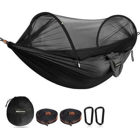 Hamaca ultraligera NATUREFUN para acampar con mosquitera, capacidad de carga de 300 kg, nailon de paracaídas transpirable y de secado rápido, 2 mosquetones de alta calidad, 2 correas de nailon, color (1/5)