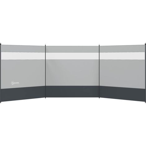 Paravent brise-vent de camping portable pliable avec sac de transport et poteaux en acier dim. 440 cm x 140 cm gris clair