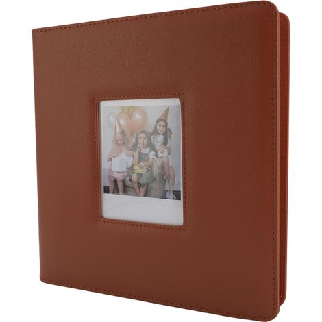 Album photo compatible avec les photos Polaroid Wide 300/400 (90 x 110 mm), 36 pages, capacité de 288 photos, couverture en cuir PU marron avec fenêtre sur le devant (1/5)