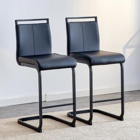 Tabourets de bar - KOMHTOM - Modèle KOMHTOM - Hauteur 96,5 cm - Assise et dossier PU - Pieds métal (1/5)