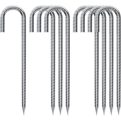 10 ancoraggi a terra, picchetti per tende in acciaio zincato, picchetti di fissaggio con gancio a J, ancoraggio a terra per tettoia per trampolino da 30 cm in acciaio resistente (1/4)