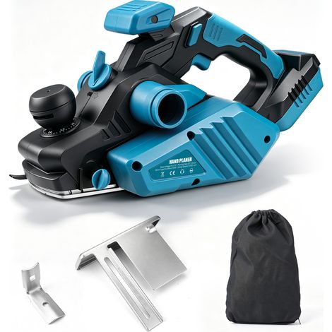 12000 tr/min Rabot Électrique Sans Fil Sans Balais Compatible Batterie Makita 18V Largeur de Rabotage 82 mm Profondeur de Coupe 0‑3 mm avec Guide Latéral et Rainure en V pour Bois de Menuiserie (Sans