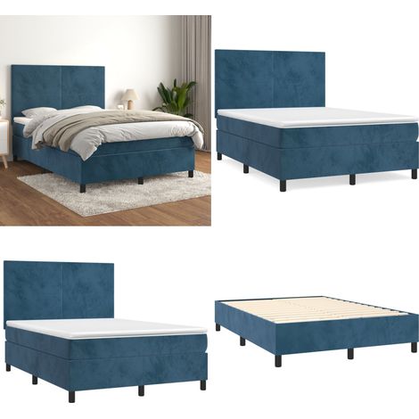 Boxspringbett mit Matratze Dunkelblau 140x200 cm Samt - Boxspringbett - Samtbett - Doppelbett - Dunkelblaues Bett - Bett Mit Kopfteil - Home & Living (1/5)