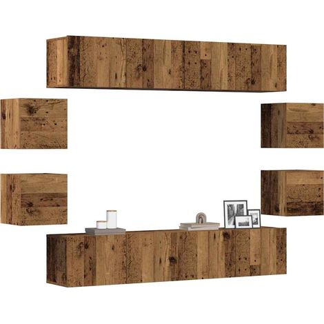 8-tlg. TV-Schrank-Set Wandmontage Altholz-Optik Holzwerkstoff