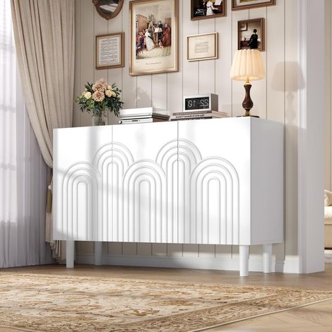 Buffet Salon 120 × 38.5 × 79cm,Meuble Cuisine,Buffet Salle a Manger avec Etagères Réglables,4 Espace de Rangement,Motif Unique de Vagues,pour Salon,Salle a Manger (1/5)