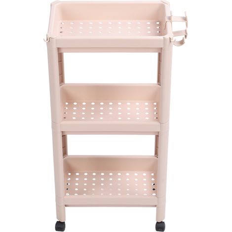 Étagère de salle de bain à poser, multicolore stable et durable, étagère d'angle autoportante, beige, 3 niveaux (avec roulettes) (1/5)