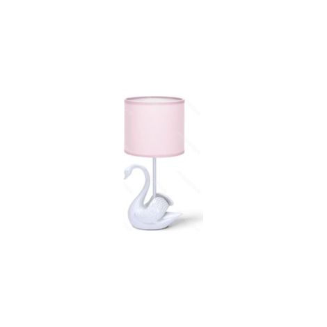 Lampe de table en céramique avec cygne blanc et abat-jour rose, culot E14, décoration pour chambre de fille (ampoule non incluse)
