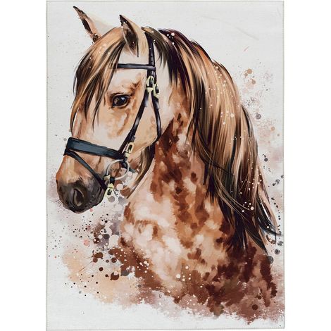 Tapis enfant jacquard cheval brun doux antidérapant - 170 x 120 cm (1/3)