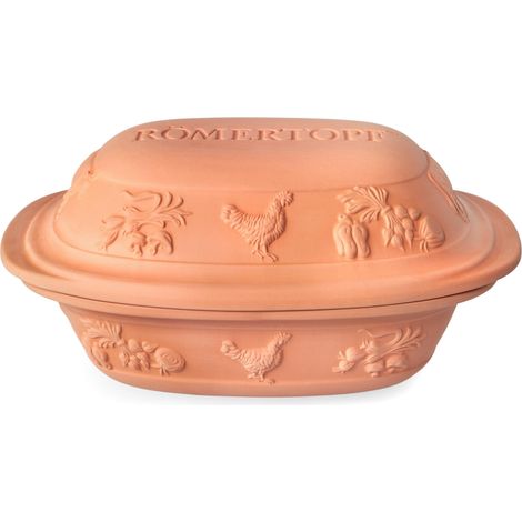 Cocotte Non émaillée en Argile Naturelle 3 l env. 33,5 x 25 x 18 cm Cuisson sans Graisse pour jusqu'à 4 Personnes Passe au Four et au Micro-Ondes Passe au Lave-Vaisselle (1/5)