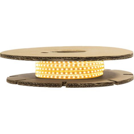 Tira LED Regulable 220V SMD Autorectificada 120 LED/m BOBINA 20m 12W/m 1080lm/m Superestrecha Ancho 6.5mm Corte 10cm IP65 2200K Súper Cálido (1/5)
