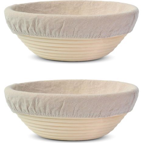Ensemble de 2 bannetons en rotin de 23 cm : paniers de fermentation ronds pour le levain avec doublure en lin (beige) (1/5)