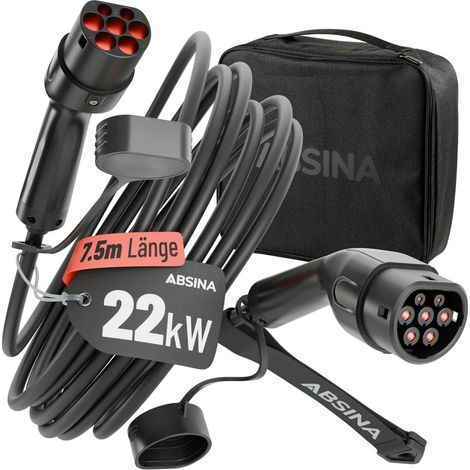 Absina Ladekabel 22 kW 7,5 m Typ 2 Stecker Mobile Ladegeräte (1/3)