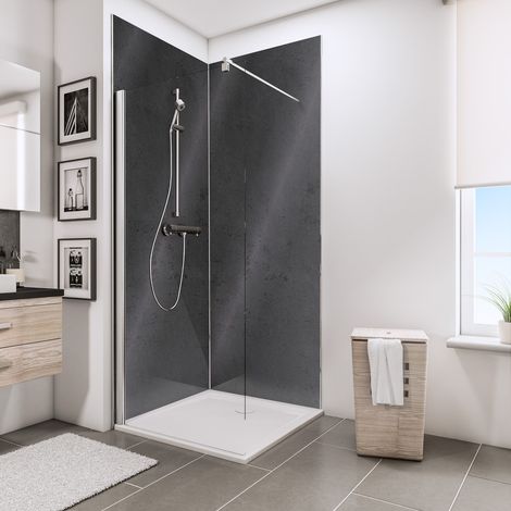 Panneau mural Ardoise brillant, revêtement pour douche et salle de bain, DécoDesign BRIO, Schulte, Lot de 2 panneaux 100 x 210 cm