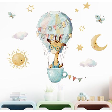 Pegatinas de pared de jirafa de estilo escandinavo: pegatinas de globos aerostáticos, pegatinas decorativas para dormitorios y habitaciones infantiles. (1/4)