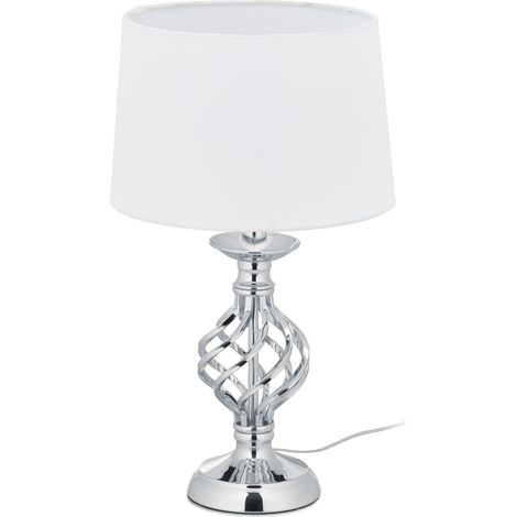 Relaxdays Tischlampe modern, Nachttischlampe Touch, 3 Stufen dimmbar, E14, Tischleuchte edel, 43,5 x 25 cm, silber/weiß (1/5)