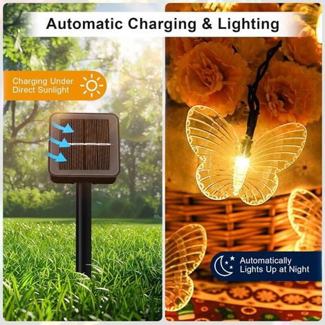 20 luci a stringa solari a LED, 5 m, impermeabili, con farfalle, luci decorative per esterni per giardino, patio e Natale (1/4)