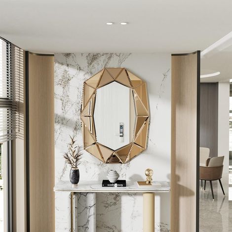 Specchio Decorativo da Parete Grande Art 3D di Lusso HD Vetro a Specchio Elegante per ingresso casa Hotel bagno 100x72cm - Colore fume (1/5)