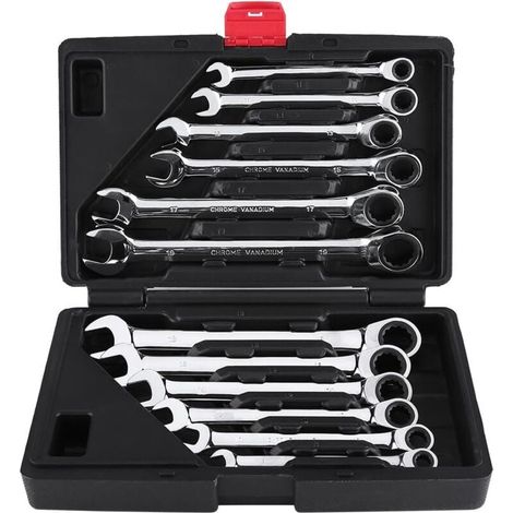Ulisem12-teiliges Ratschenschlüssel-Werkzeugset, 8 – 19 mm, professioneller Ringmaulschlüssel, Ratschenschlüssel, Maulschlüssel mit Werkzeugkoffer, 5° Rückstellwinkel, 72 Zähne, Qualitätsratsche
