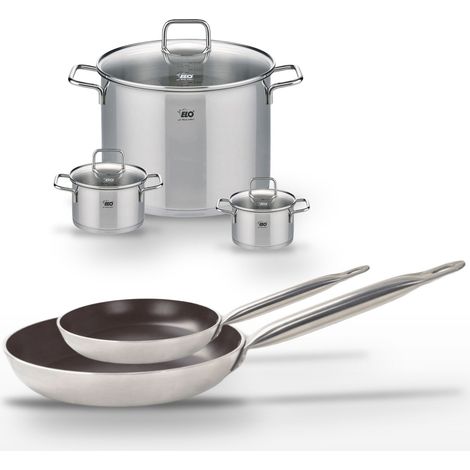 Lot Poêles 24/32 cm avec revêtement céramique sans PFAS et Faitouts 12/14/26 cm Elo Bistro Line Citrin (1/5)
