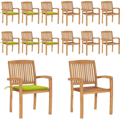 Stapelbare Gartenstühle mit Kissen 6 Stk. Massivholz Teak - Teakholz - Stapelbare Gartenstühle (1/5)