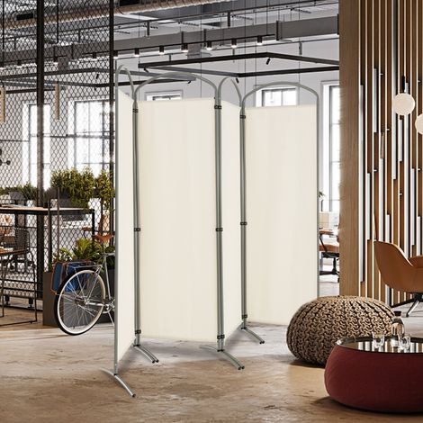 Paravent de Confidentialité Pliant à 4 Panneaux Séparateur de Pièce de 188 Cm de Haut Séparateur d'Écran en Tissu Autoportant Blanc (1/5)