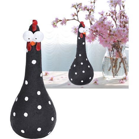 Poule aux grands yeux, ornement artisanal en résine, poule à long cou, décoration miniature pour jardin, noire (1/5)