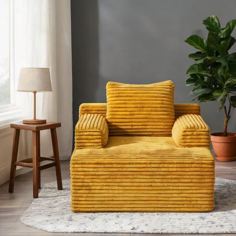 Chaiselongue en velours côtelé jaune sans montage en corduroy (1/5)