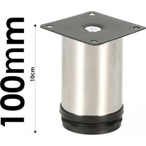 Pack de de 4 pieds de meuble, XU, Pied de table, Meuble, Inox, Hauteur : 100 mm Diamètre : 40 mm Réglage en hauteur : + 15 mm - Vire (1/4)