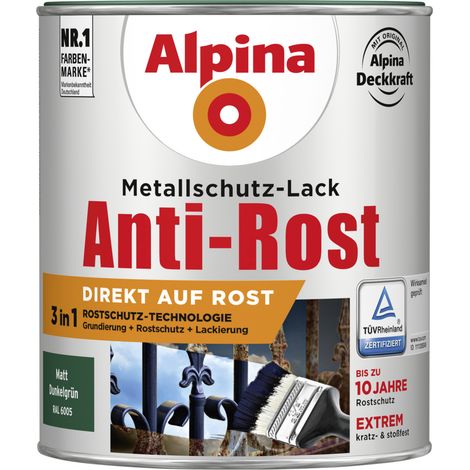 Alpina Metallschutz-Lack Anti-Rost 750 ml dunkelgrün matt Metallack Schutzlack (1/3)