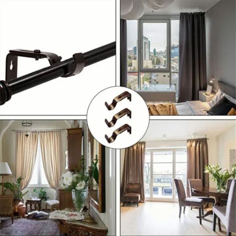 Lot de 3 supports de tringle à rideaux en métal, crochets en fer épais, longueur réglable et base incluse. (1/5)