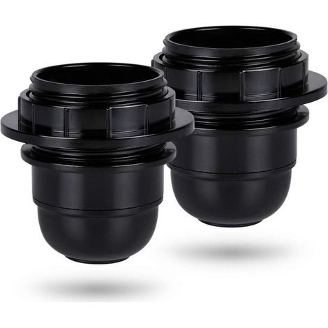 Douille E27 à visser - Lot de 2 supports ampoule avec anneau plastique noir pour suspension et plafond (1/4)