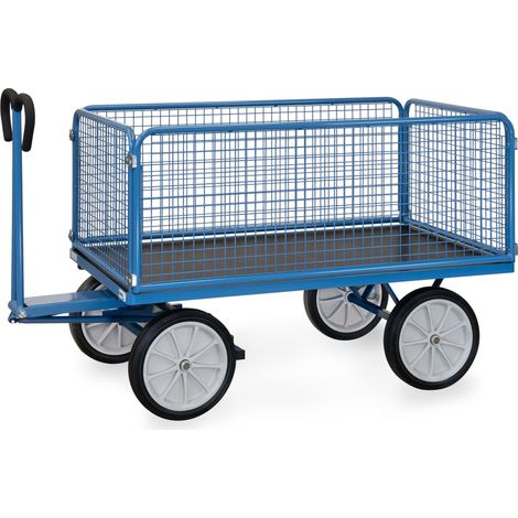 Fetra Handpritschenwagen mit Drahtgitterwänden 600 mm hoch, Vollgummi-Bereifung, 1600x900 mm (1/3)
