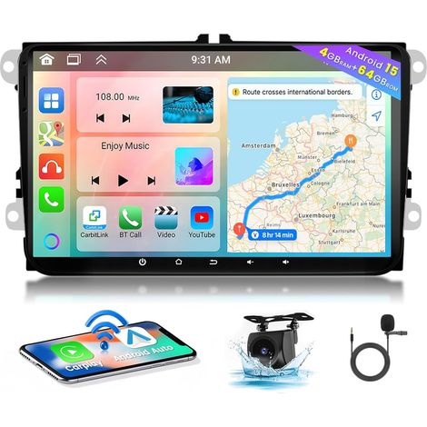 8 Core 4GB+64GB Android 15 Autoradio pour Golf 5 6 Passat Polo Tiguan Touran Caddy Radio sans Fil CarPlay Android Auto Bluetooth 9" écran Voiture Radio Navi Caméra de Recul HiFi WiFi (1/5)