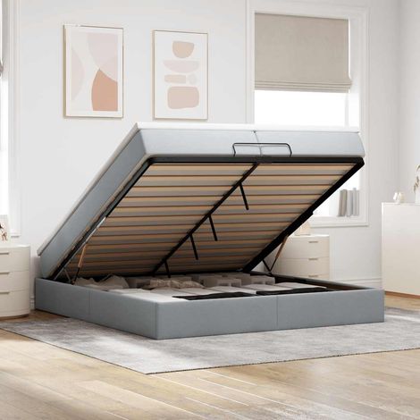 Ottoman-Bett mit Matratzen Hellgrau 200x200 cm Stoff (1/5)