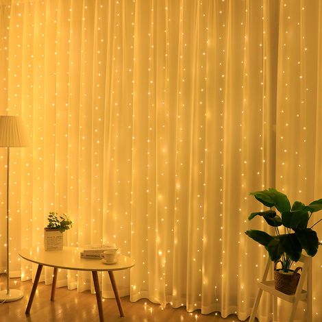 100LED Guirlande Lumineuse,3x1M USB Rideau Lumineux Noel Intérieur,8 Modes Dimmable avec Télécommande, Etanche Decoration de Noël,Lumière chaude