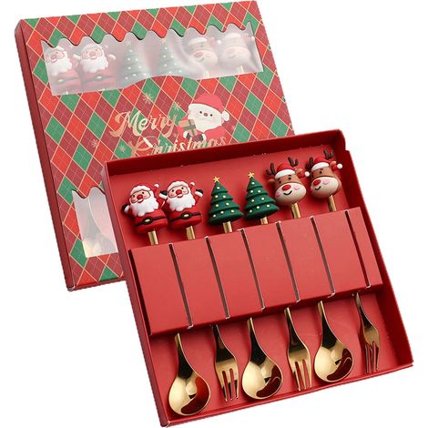 Cuillère - Fourchette De Table - En Acier Inoxydable - Thème De Noël - Pour Repas Festifs - Lot De 4 Ou 6 Pièces (1/5)