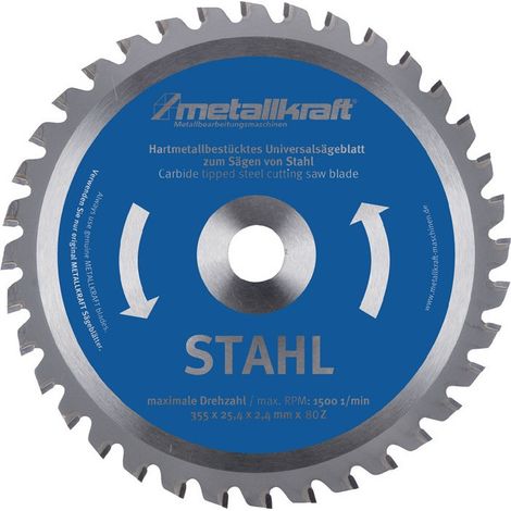 Hoja de sierra circular para metal STA D.355mm W.24mm HM, diámetro D.254mm Z.80 METALLKRAFT