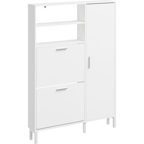 SoBuy White High Gloss Shoe Cabinet with Doors Tall Slim Shoe Storage for Narrow Hallways Holds 10 Pairs 83×14×117.5 cm Load capacity 39 kg FSR230-W (1/5)