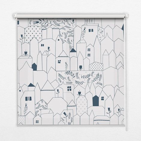Tenda a Rullo Interna per Finestra - Tenda Filtrante Luce - Tenda Privacy - Tenda Decorativa Rettangolare - Rullo per Interni - (90 cm x 180 cm) - Case disegnate
